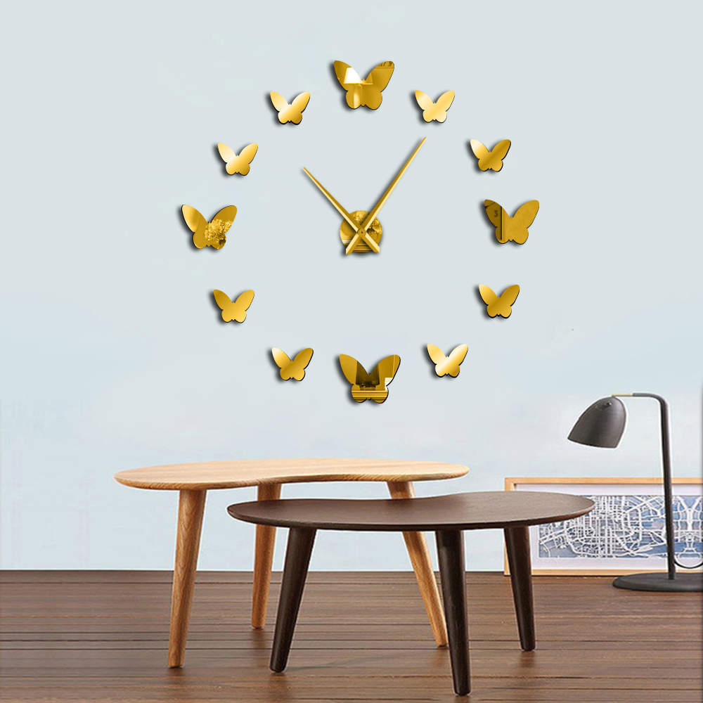 3D Mirror Wall Clock Butterfly Living Room Bedroom