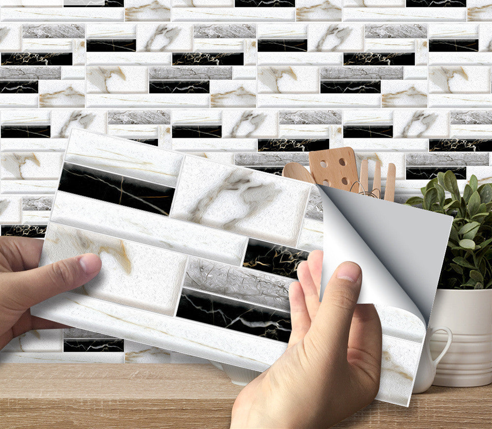  Kitchen Decoration Wall Stickers Black And White Classic applied to a stylish kitchen wall with marble effect