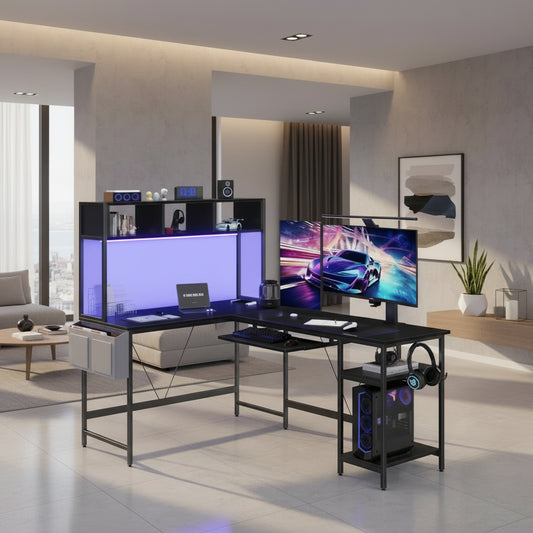 Premium L Shaped Gaming Desk With Led Lights