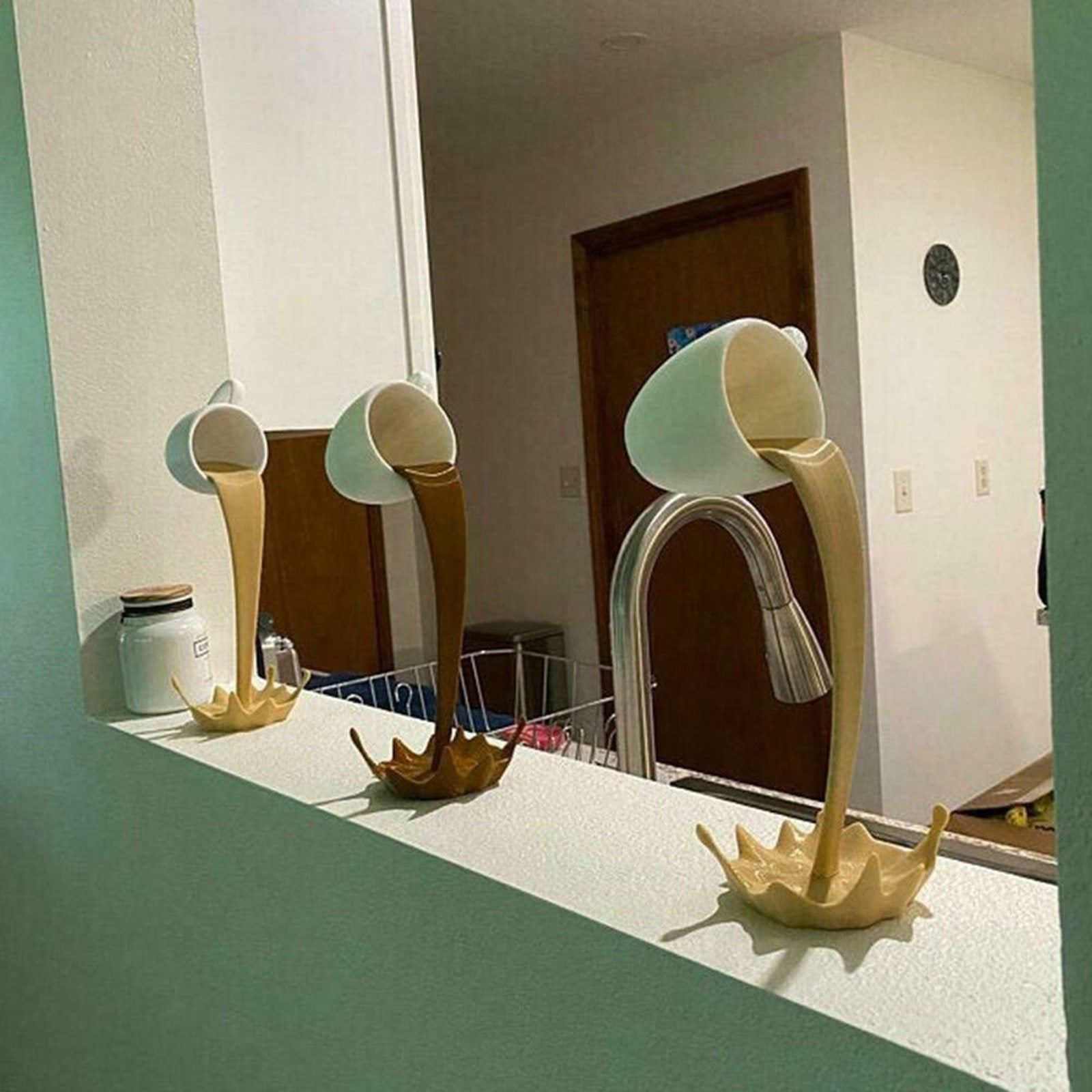 Floating Coffee Cup Mug Sculpture Kitchen Decor