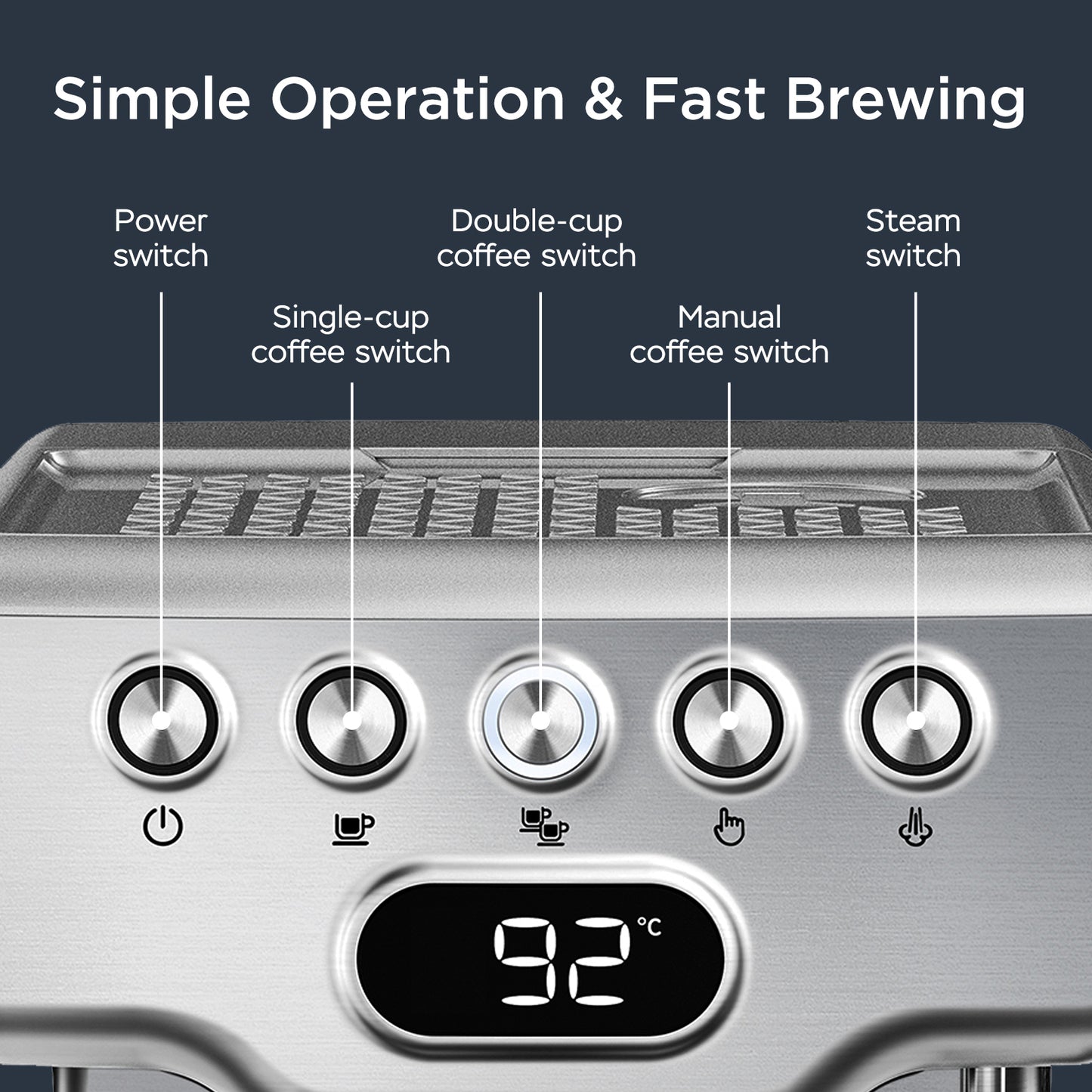 20-Bar Stainless Steel Espresso Machine – Built-In Milk Frother & 1.8L Water Tank