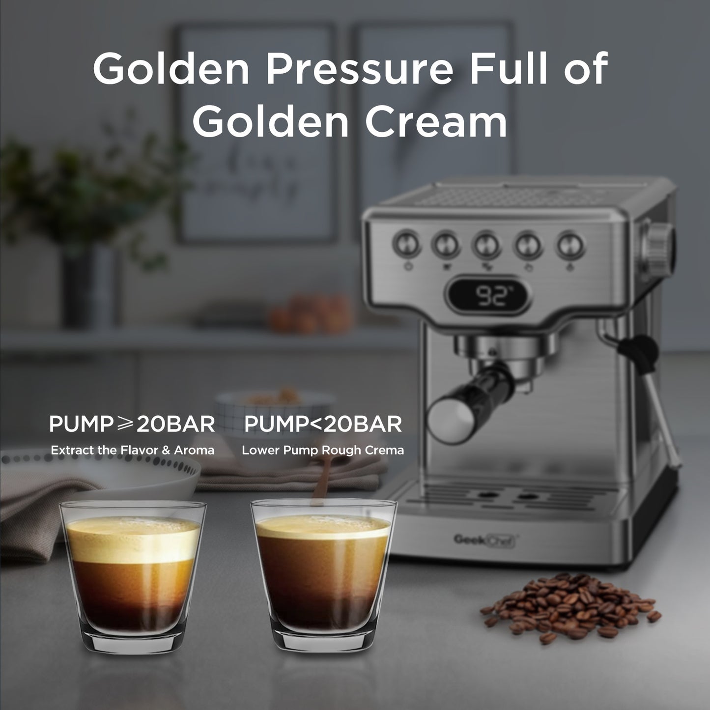20-Bar Stainless Steel Espresso Machine – Built-In Milk Frother & 1.8L Water Tank