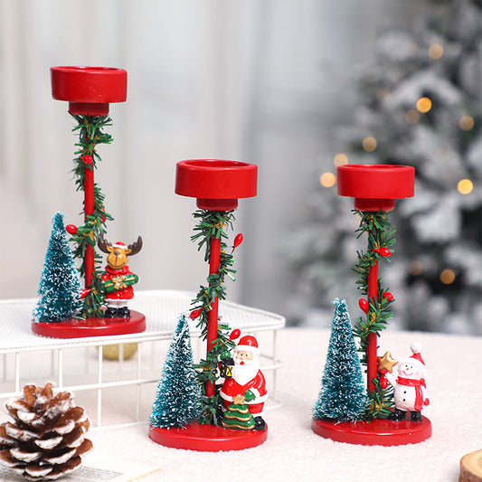 Resin Christmas Tree Candle Holder with Festive Elder Figurines