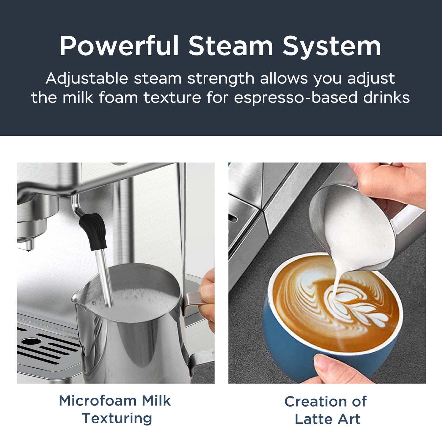20-Bar Stainless Steel Espresso Machine – Built-In Milk Frother & 1.8L Water Tank
